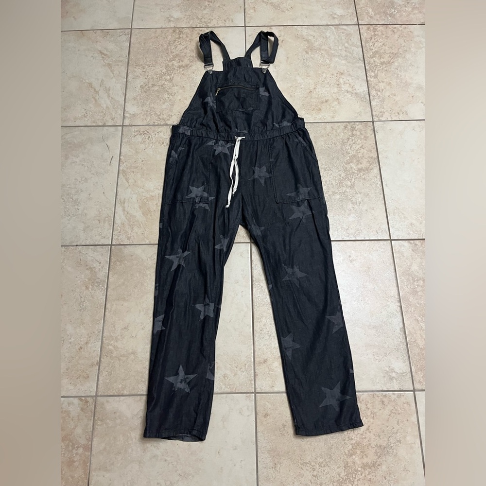 Black Denim Star Print Women's Jumpsuit